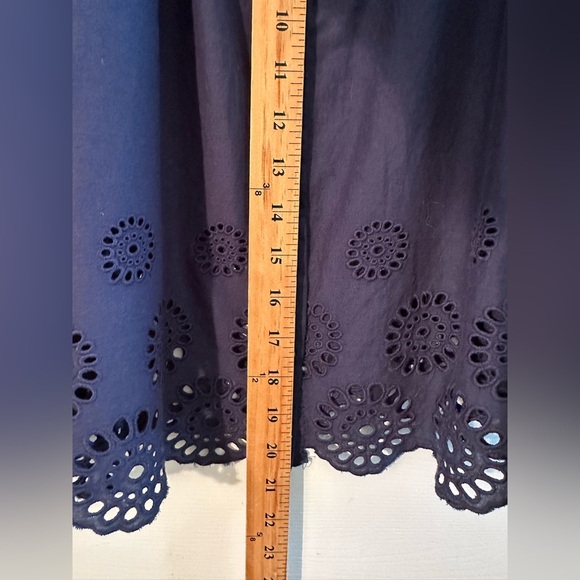 ANTHROPOLOGIE Isabella Sinclair S Navy Off Shoulder Eyelet Bell Sleeves ROMANTIC - Picture 9 of 13